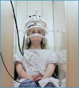 Woman with helmet-like coil